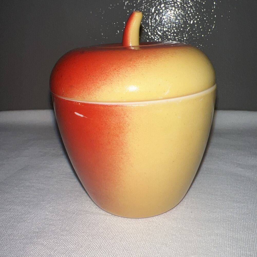 Hazel Atlas Milk Glass Apple Shaped Jelly Jam Stash Jar Red Yellow Ombré